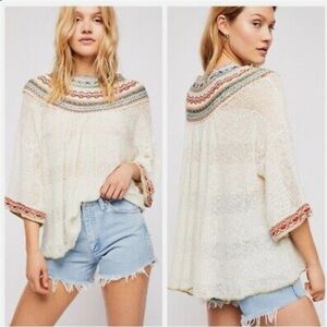 Free People Cream Knit Sweater with Multicolor Accents